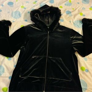 Jasmine Black Velvet Teddy Jacket with Genuine Fur Trim Upscale Loungeware